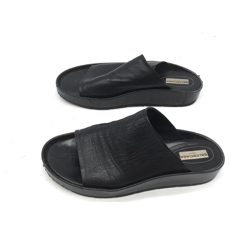 BALENCIAGA * LEATHER LOW WEDGE SLIDE - Picture 3 of 8